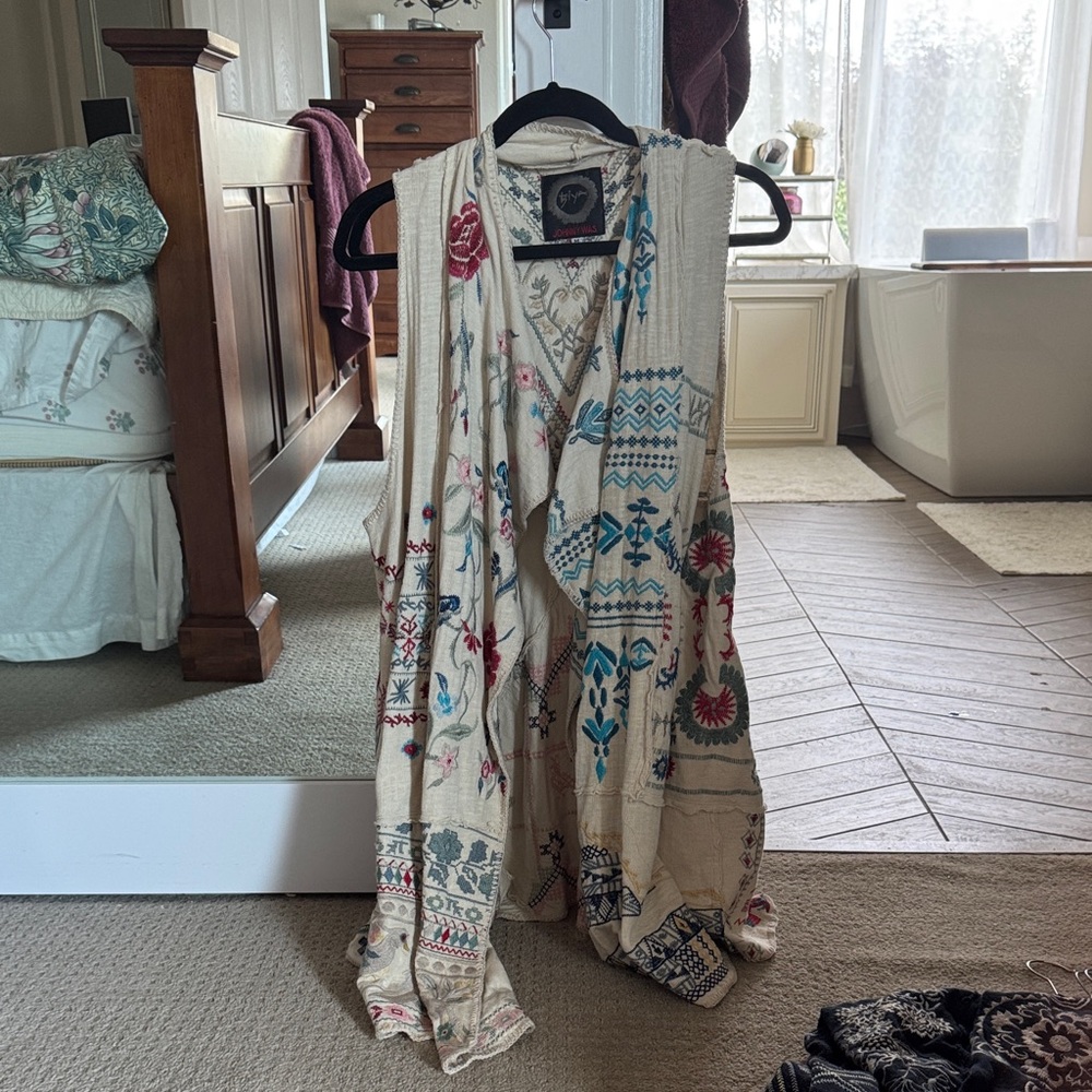 Johnny Was Embroidered Vest with Red and Blue Accents